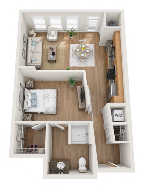 Floor plan for studio, 1 bath, 586 sqft